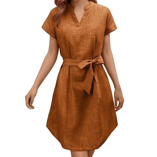 Robe Décontractée à Manches Courtes et Col en V pour Femmes - Coupe Ample pour Usage Quotidien
