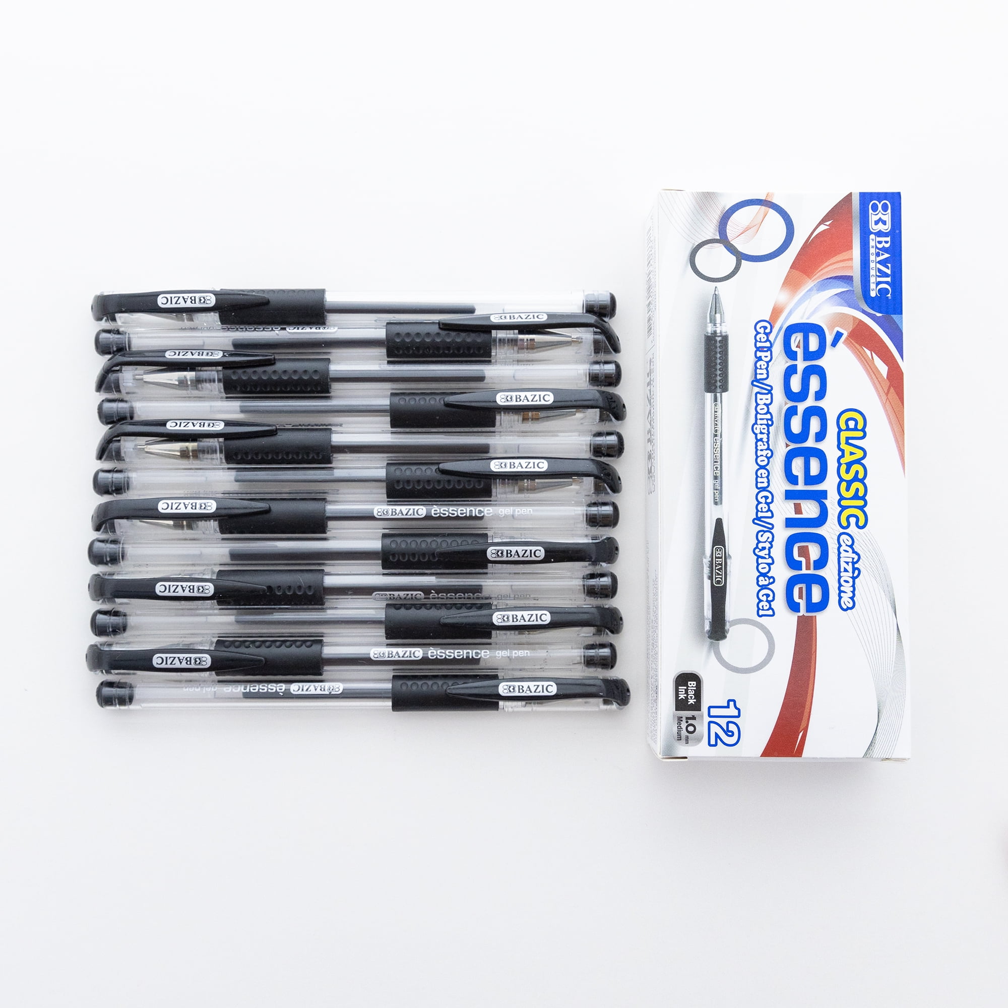 BAZIC Essence Gel Pen, Medium Point 1.0mm Black Pen, Comfort Grip, 12 Count, 4-Packs