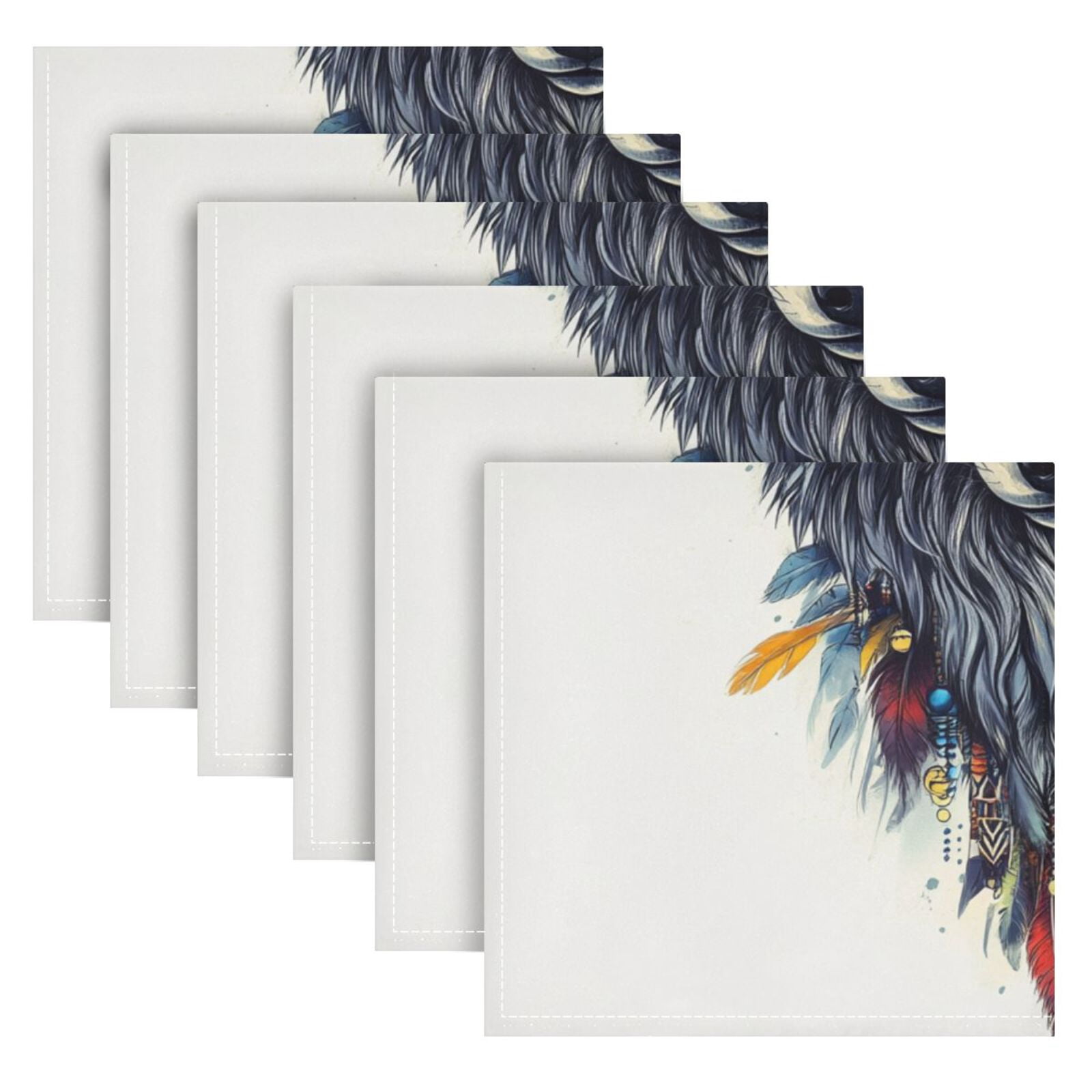 JSTEL Boho Wolf Potrait Cloth Napkins Set of 6, 20x20 Inch Washable and Reusable Napkin for Decoupage Dinner Party Everyday Use