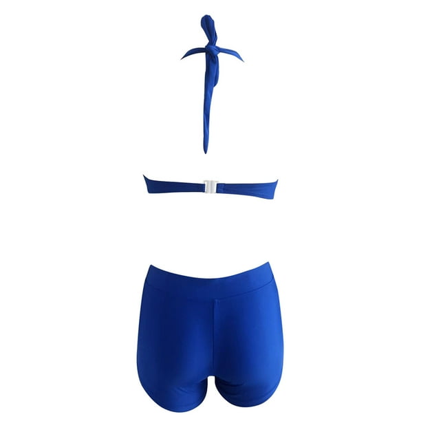 Women's Two Piece Halter Swimsuit Push Up Bikini Set Athletic Bathing Suits  Deep V Neck Bikini with Boyshorts 