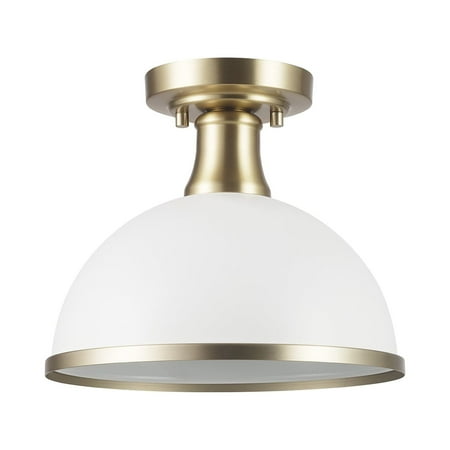 Globe Electric 1-Light Matte White Semi-Flush Ceiling Light, Brass Accents, Modern Glam, 91004455