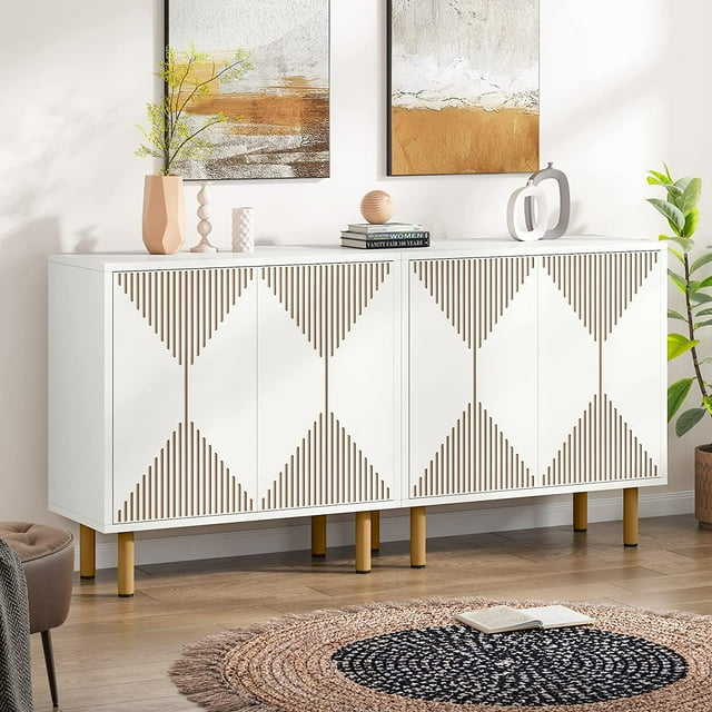 Ensemble d'Armoires de Rangement Modernes Blanches, Armoire Autoportante au Sol, Buffet Classique de 59 Pouces