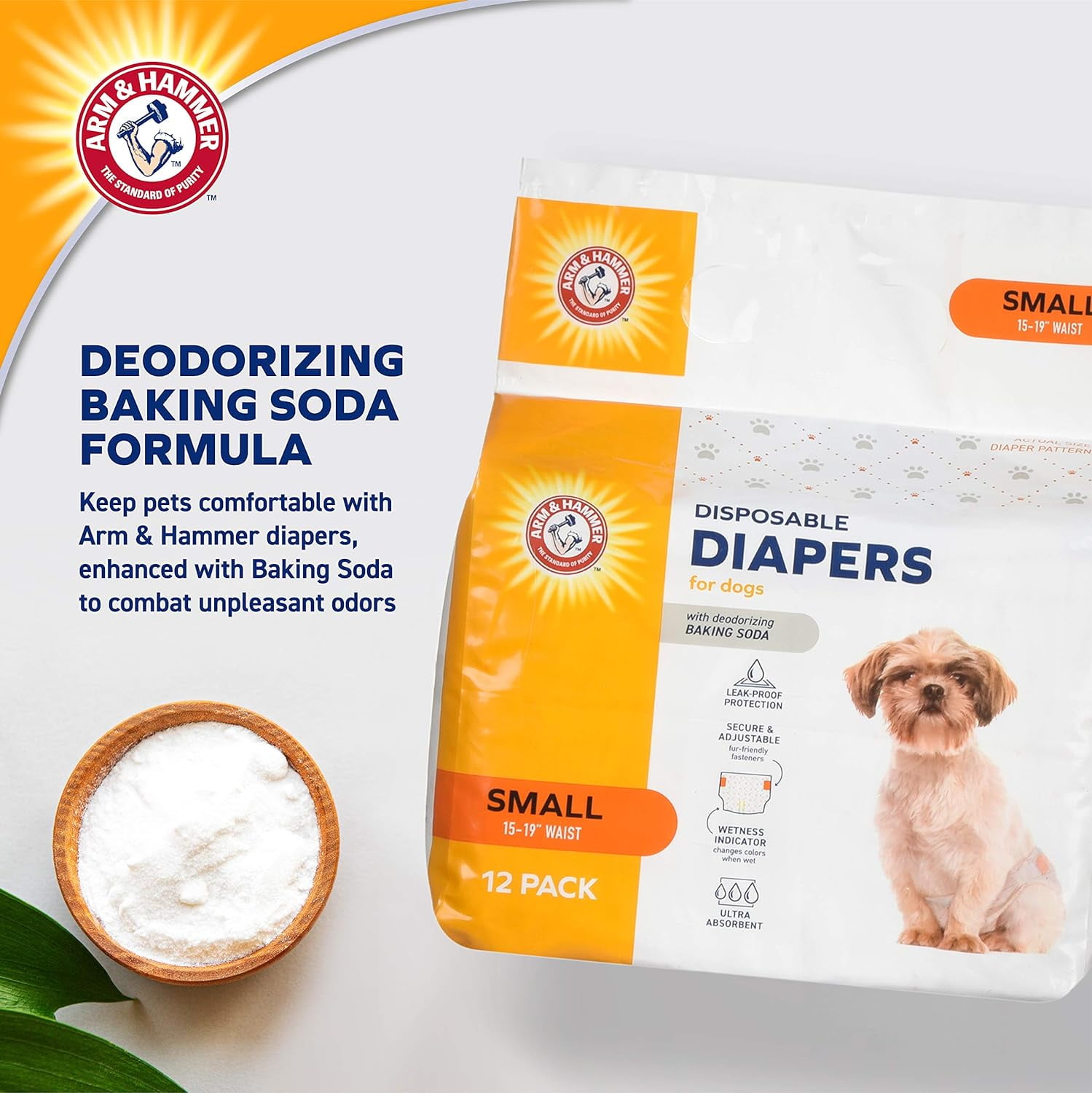 Arm & Hammer Female Dog Diapers, Size Small, 12 Count | Ultra-Absorbent, with Leak-Proof Protection