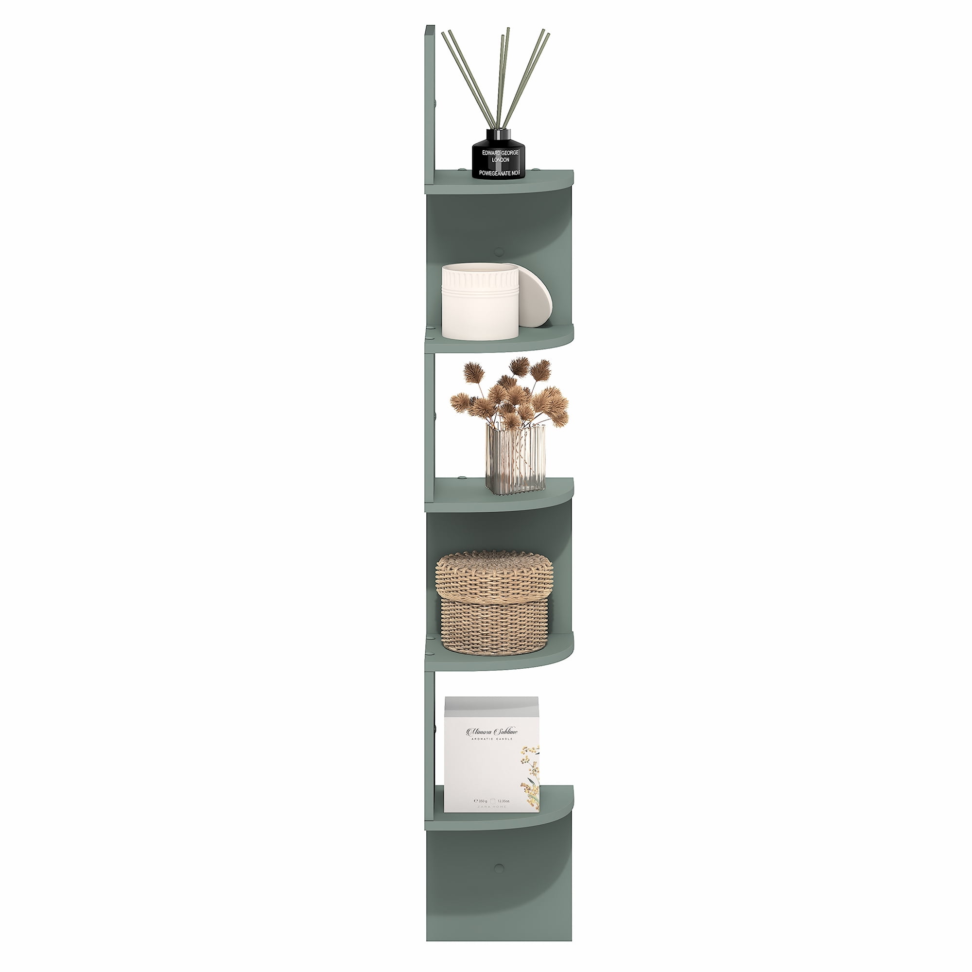 Furinno ROSSI 5-Tier Zigzag Corner Wall Shelf Floating Bookcase in Sage Green