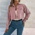 thumbnail image 2 of Corduroy Jacket Women, Yigetop Women's Fashion Cropped Shacket Button Down Corduroy Shacket Jackets Casual Plaid Long Sleeve Crop Jackets Tops Cropped Jacket Pink L, 2 of 8