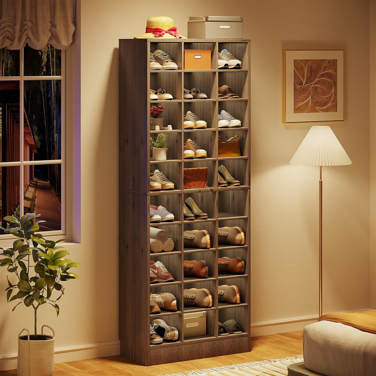 10-Tier Freestanding Shoe Rack Storage Cabinet, Gray, Holds up to 30-Pairs of Shoes