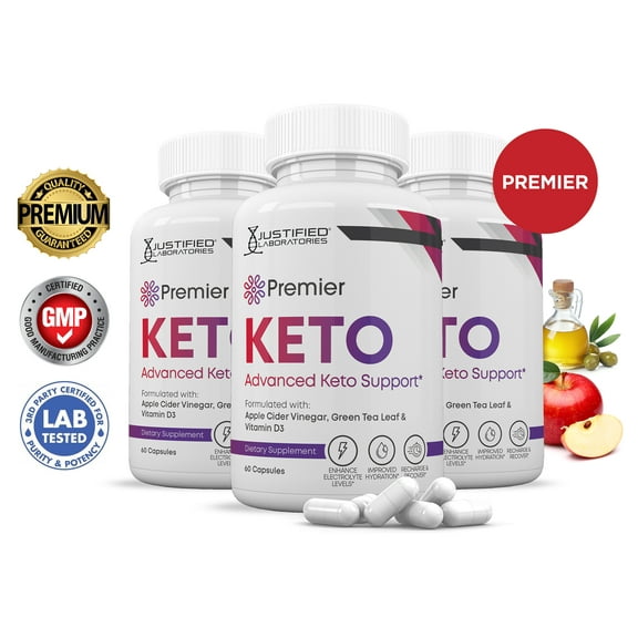 (3 Pack) Premier Keto ACV Pills 1275mg Alternative to Gummies Dietary Supplement 180 Capsules