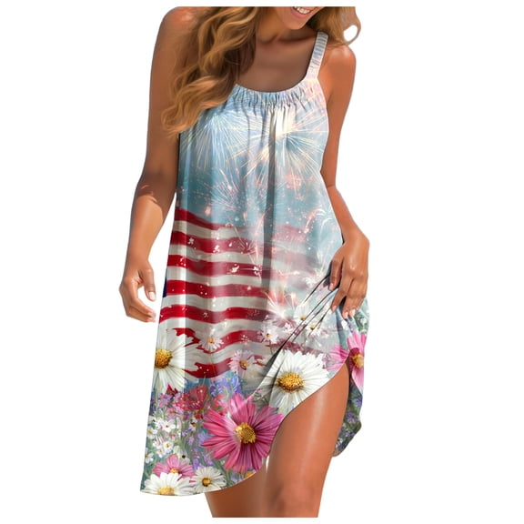 vigerkar American Flag Dress Women 4th of July Sleeveless Tank Dress Patriotic Stars Stripes Midi Dress Summer Tanks Sundress (Light Blue, 4XL)