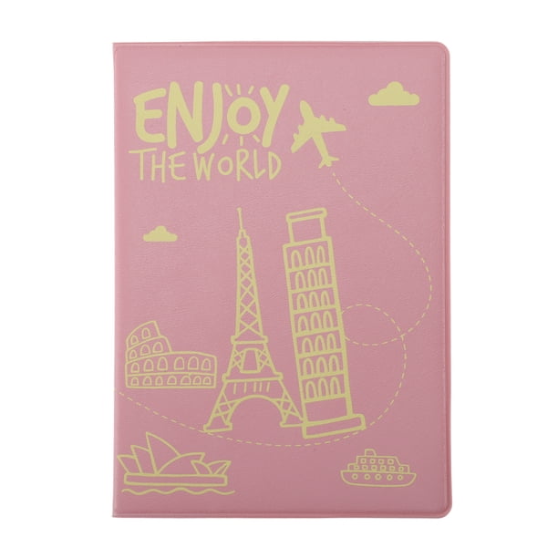 Titular de pasaporte único 1 Pc Duradero Torre Eiffel Avión Soporte de Documentos para Viaje Rosa Macaron
