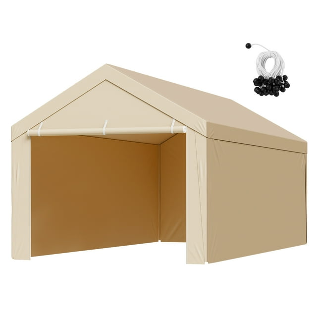 VEVOR Auvent de Remplacement pour Abri d'Auto, Bâche Supérieure de Tente de Garage Potable 10 x 20 Pi avec Parois Latérales, Résistante aux UV et Imperméable, Bâche d'Abri d'Auto Robuste avec Pare-Bouloches, Beige, Cadre Non Inclus