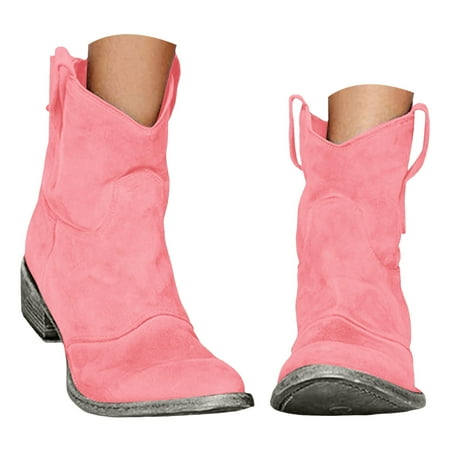 

IUJSOY Cowboy Country Boots for Women Heel Cowgirl Ankle Boots Pull on Fall Short Booties Shoes