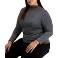 thumbnail image 3 of Alfani Women's Metallic Striped Turtleneck Top Gunmetal Blouse Long Sleeve (Plus,2X), 3 of 4