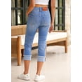 thumbnail image 2 of Pantalones vaqueros capris Sidefeel para mujer, cintura alta, elásticos, ajustados, enrollables, doblados, con puños, de mezclilla Zimbaplatinum, azul claro, talla 18, 2 of 7
