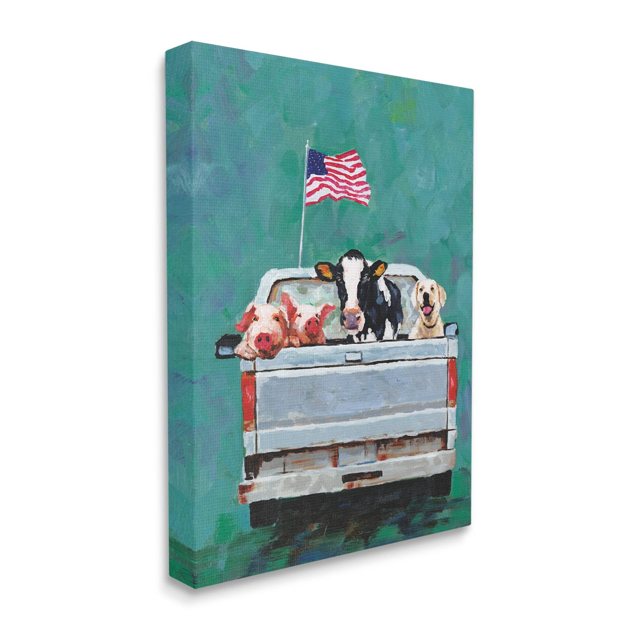 Stupell Industries Farm Animals Pickup Truck Waving American Flag Canvas Wall Art, 30 x 40, Design by White Ladder
