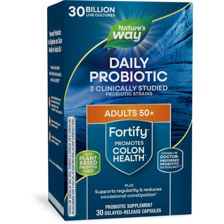 Nature's Way Fortify Adults 50+ Daily Probiotic Capsules, 30 Billion Live Cultures, Unisex, 30 Count