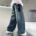 thumbnail image 7 of NIEWTR Boys Baggy Jeans for Kids Teen Straight Wide Leg Pants Y2K Loose Elastic Waist Denim Streetwear Trousers with Pockets（Blue,10-12 Years), 7 of 7