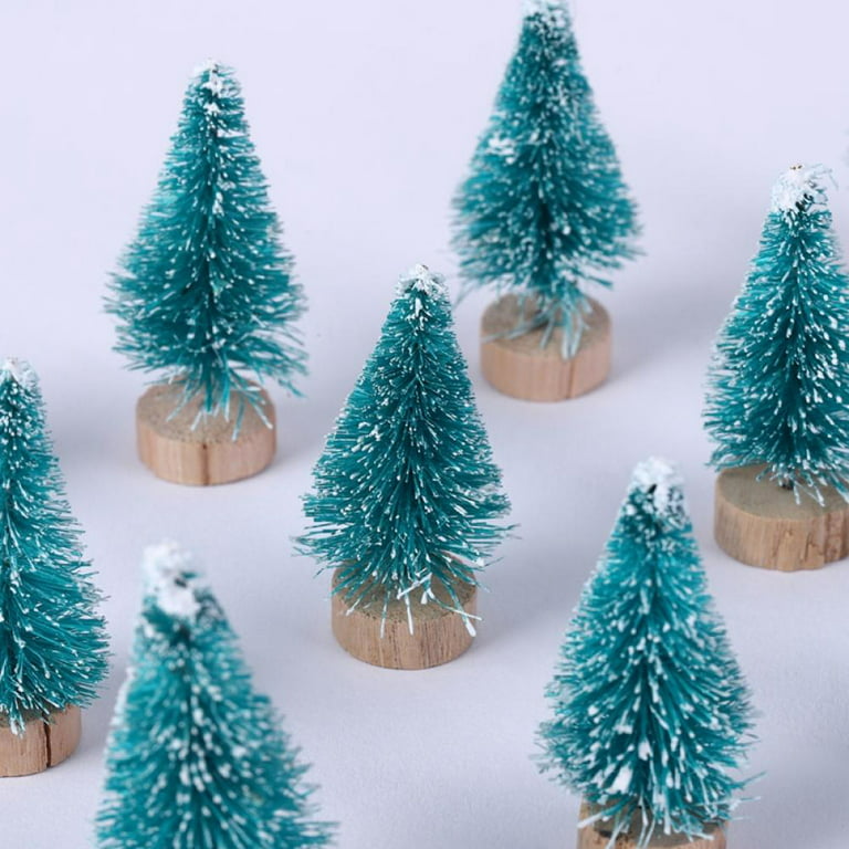 12PCS Artificial Mini Christmas Trees, Desktop Miniature Pine Tree Snow  Frosted Sisal Trees with Wood Base, Bottle Brush Trees for Xmas Tabletop  Decor