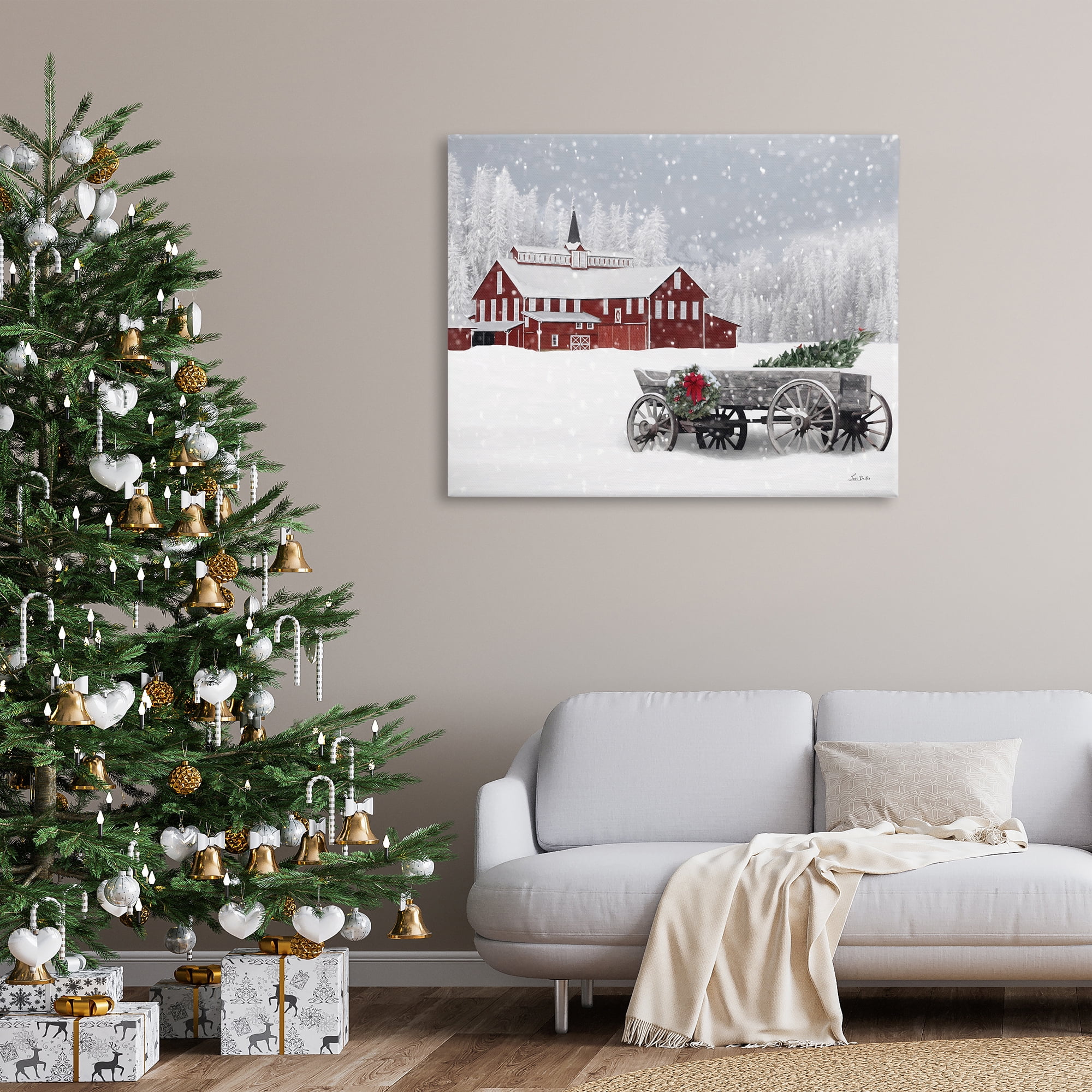 Stupell Industries Winter Wagon Scene Holiday Painting Gallery Wrapped Canvas Art Print Wall Art, 48 x 36