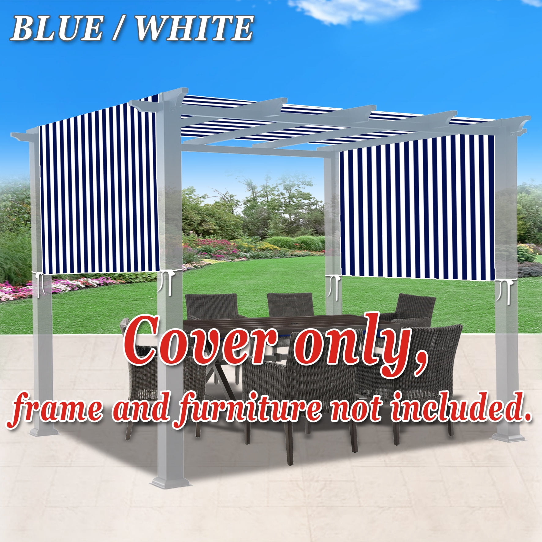 SUNNY 18' x 8.2' Blue with White Universal Replacement Canopy for Pergola Structure, Water-Resistant