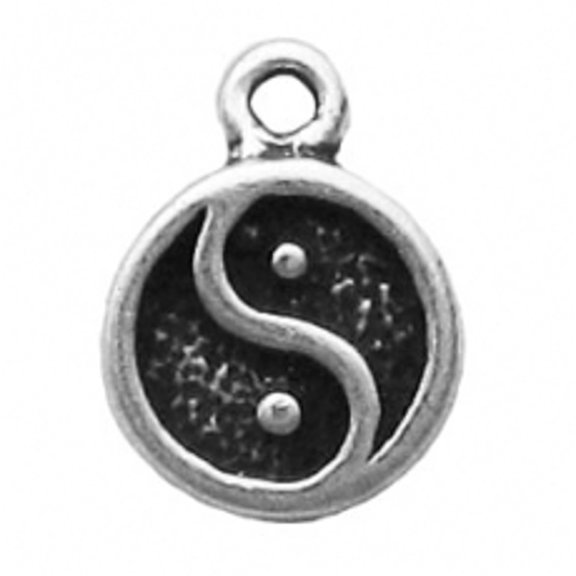 Sterling Silver 16" .8mm Box Chain Mini Yin Yang Pendant Necklace