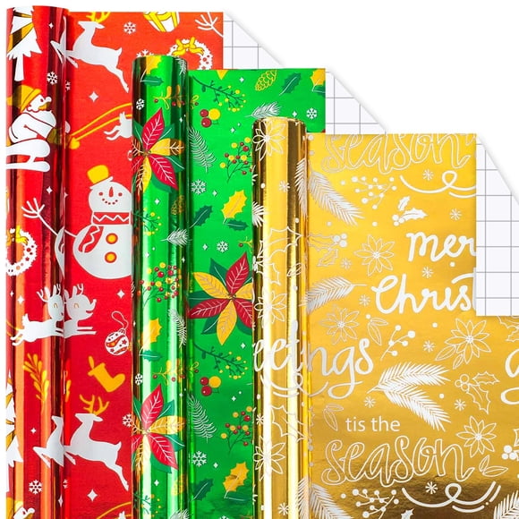 Juego de papel de regalo navideño Yarcony, 43 x 305 cm, 3 rollos