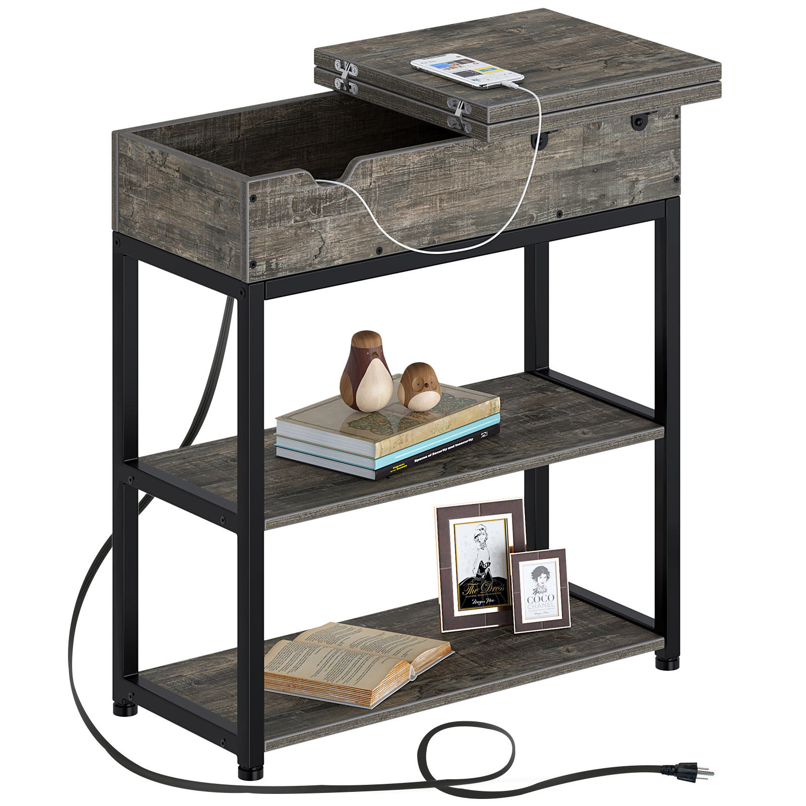 Rolanstar End Table with Charging Station,Nightstand Sofa Table for