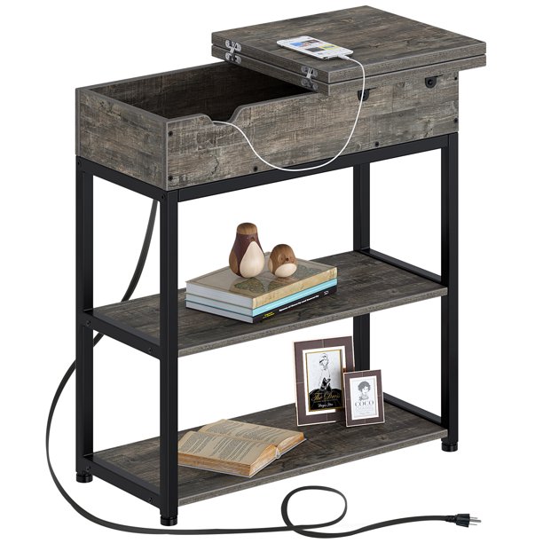 Rolanstar End Table with Charging Station,Nightstand Sofa Table for