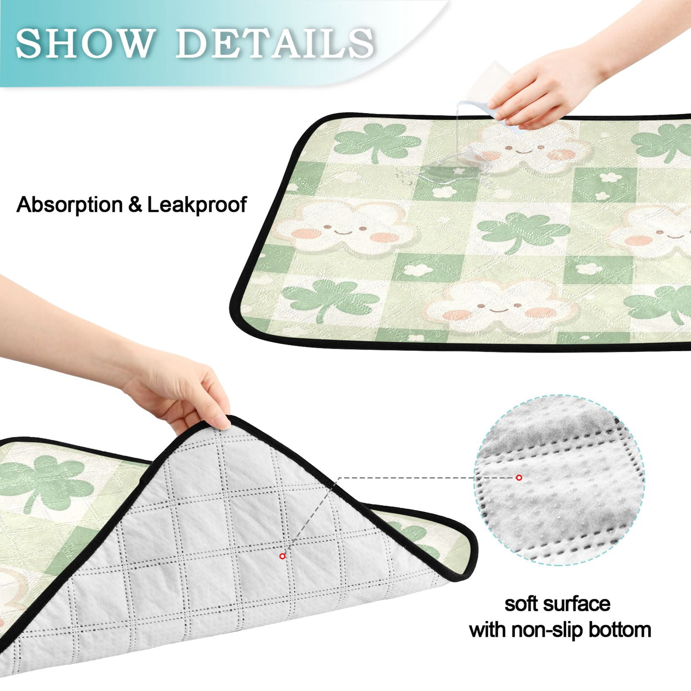 Qxltty St Patricks Day Clouds Cat litter Pads Pet Set of 2 Diaper Mats Center Anti-leakage Layer Absorbent Soft and Comfortable