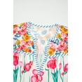 thumbnail image 4 of Women's Pink Floral Print Blouse with Striped Detail and Split Neck - [ZhiHiMeRi] | (US 12-14)L, 4 of 11