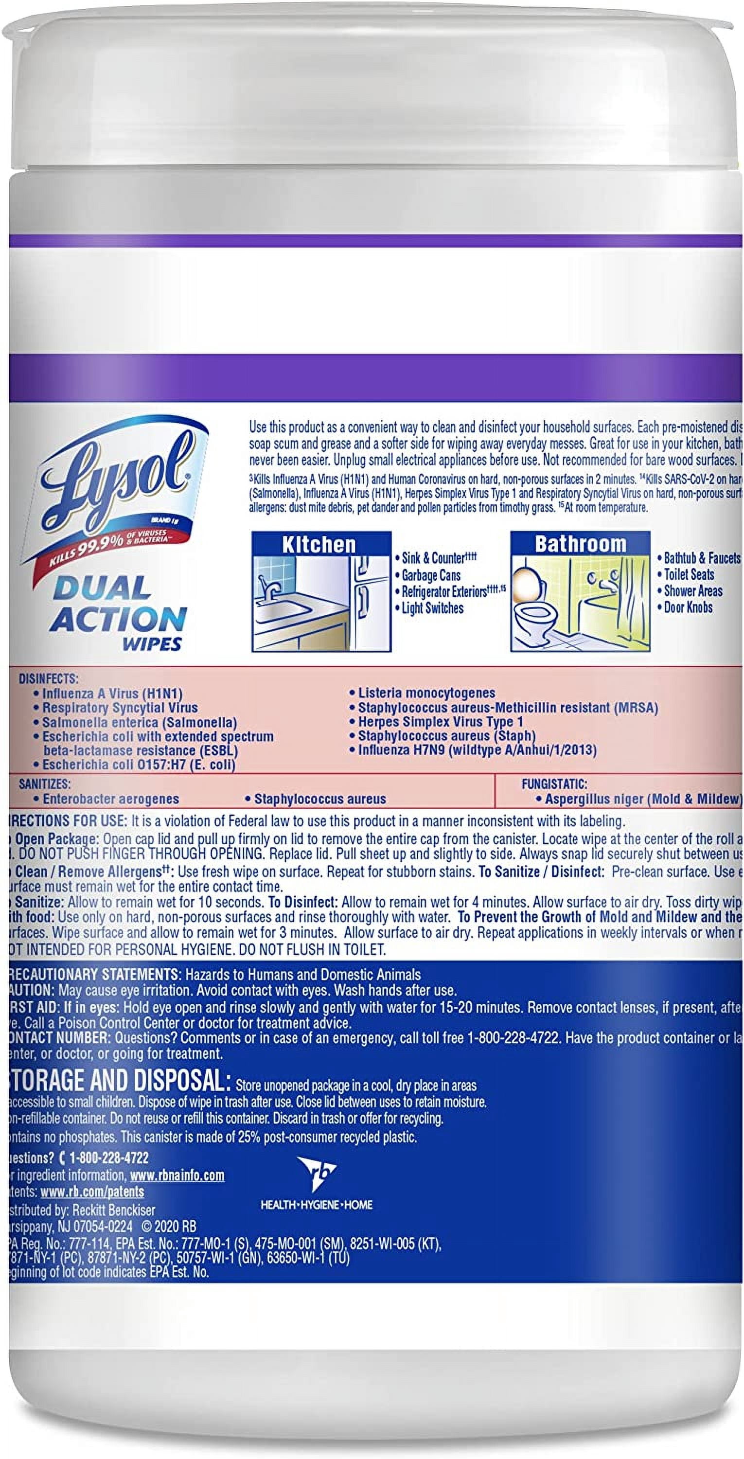 Lysol Dual Action Disinfectant Wipes, Multi-Surface Antibacterial Scrubbing Wipes, For Disinfecting and Cleaning, Citrus Scent, 75ct (Pack of 4), Packaging May Vary