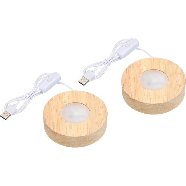 PATIKIL 3.2 Inch Wooden LED Light Base, 2pcs Wood Light Display Base Stand Lighting with Switch for 3D Crystal Glass Aroma Stone Art, White Light