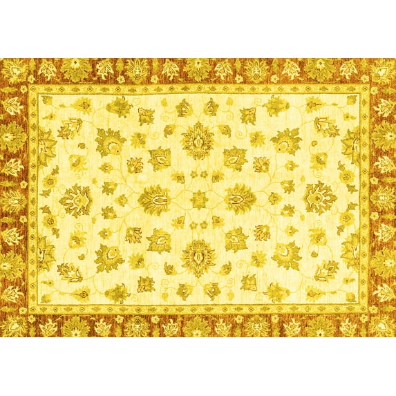 Ahgly Company Machine Washable Indoor Rectangle Oriental Yellow Traditional Area Rugs, 8' x 12'