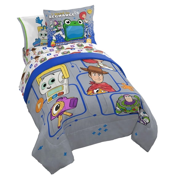 Jay Franco Kids Comforter Set Includes Sheets and Pillow Covers - Soft and Cozy Bed Set for Stylish Room Decor, Official Licensed Bedding, Grey - Toy Story, 5 Piece Twin
