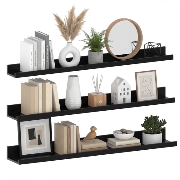 Floating Wall Shelves Set of 3, 36 inch Mounted Picture Ledge Shelf with Lip for Bathroom, Living Room, Kitchen, Black
