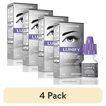 (4 pack) LUMIFY Eye Drops for Redness Relief and Whiter and Brighter Looking Eyes, .08 fl oz (2.5 ml)