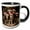 Black/White, variant on 3drose, Photo of Five Basset Hound Pups in Santa Hats Posing on Wooden Floor., 15oz Mug