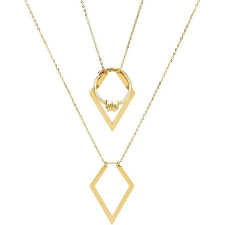 1set 1pc Stainless Steel Rhombus Ring Holder Necklaces Ring Keeper Cable Chain Necklaces for Women Golden 15.75 inch(40cm)