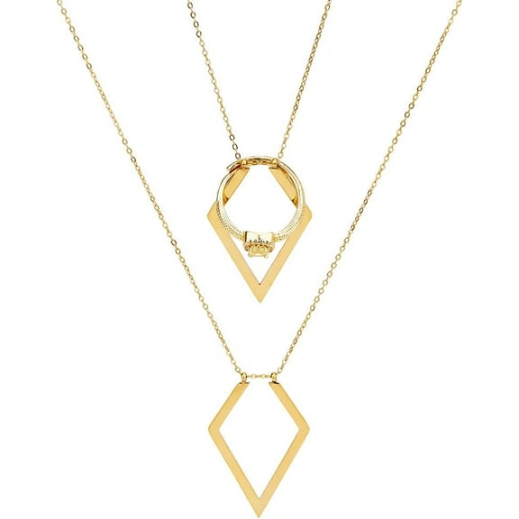 1set 1pc Stainless Steel Rhombus Ring Holder Necklaces Ring Keeper Cable Chain Necklaces for Women Golden 15.75 inch(40cm)