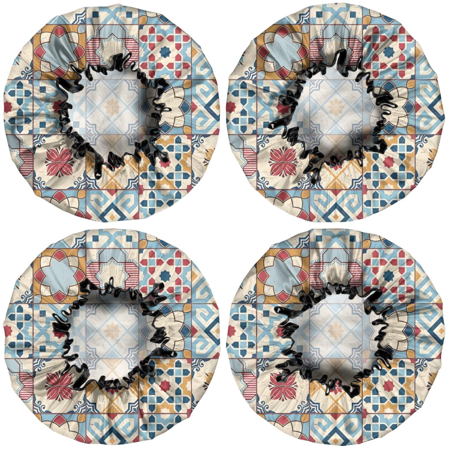 Shower Caps,Multicolor Ethnic Geometric Patchwork Pattern Waterproof Shower Cap for Women 4 Pieces,Double Reusable Hair Cover for Shower PEVA Elastic Stretch Hem