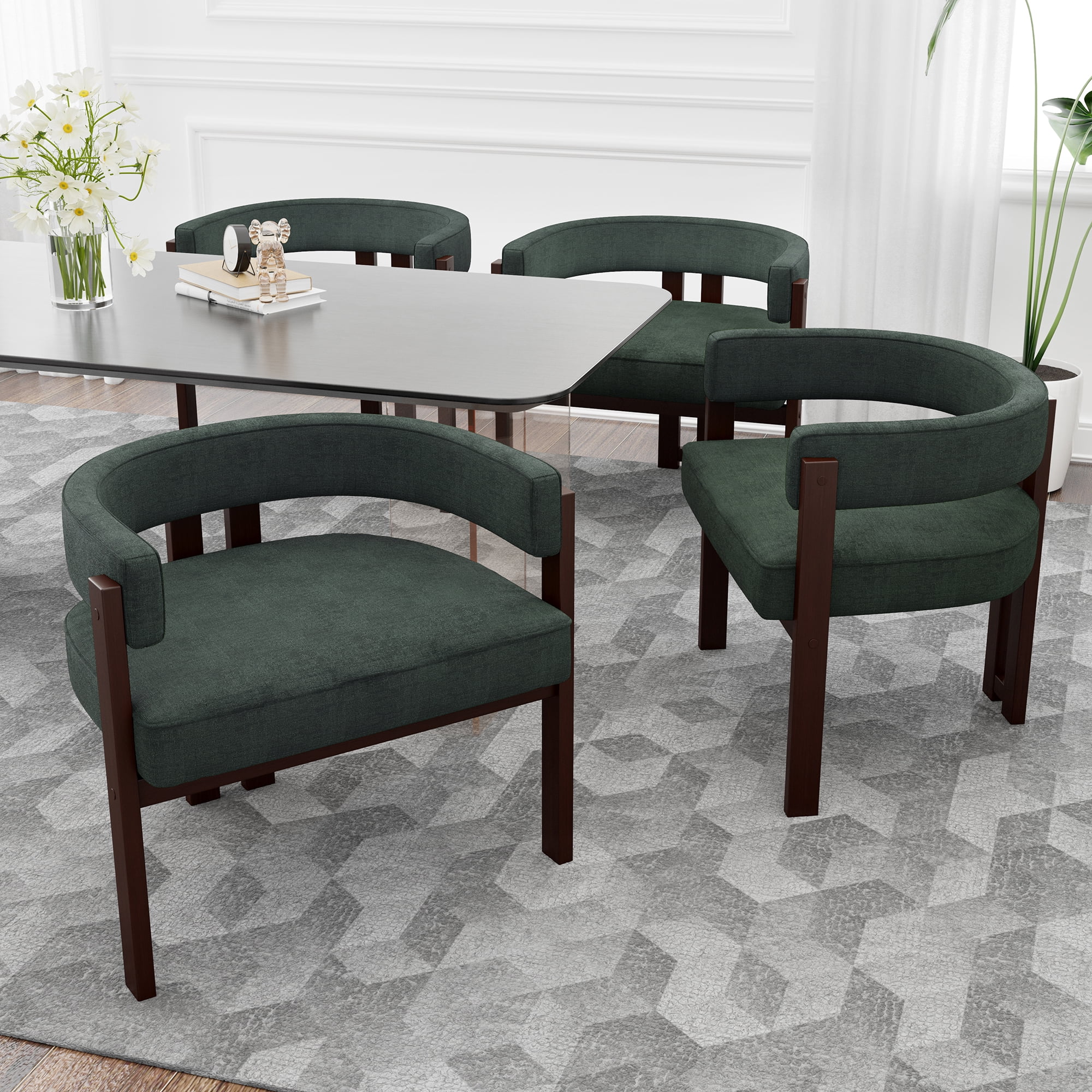 MAYEERTY Modern Accent Chair Teddy Upholstered Armchair with Open Back 3 Legs Barrel Dining Chair Comfy Side Chair for Living Room/Bedroom/Dining Room Set of 2 (Emerald)