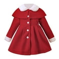 thumbnail image 1 of MIASHUI Vestes d'Hiver pour Enfants, Trench-Coat à Col Boutonné pour Filles, Rouge, 3-4 Ans, 1 of 7