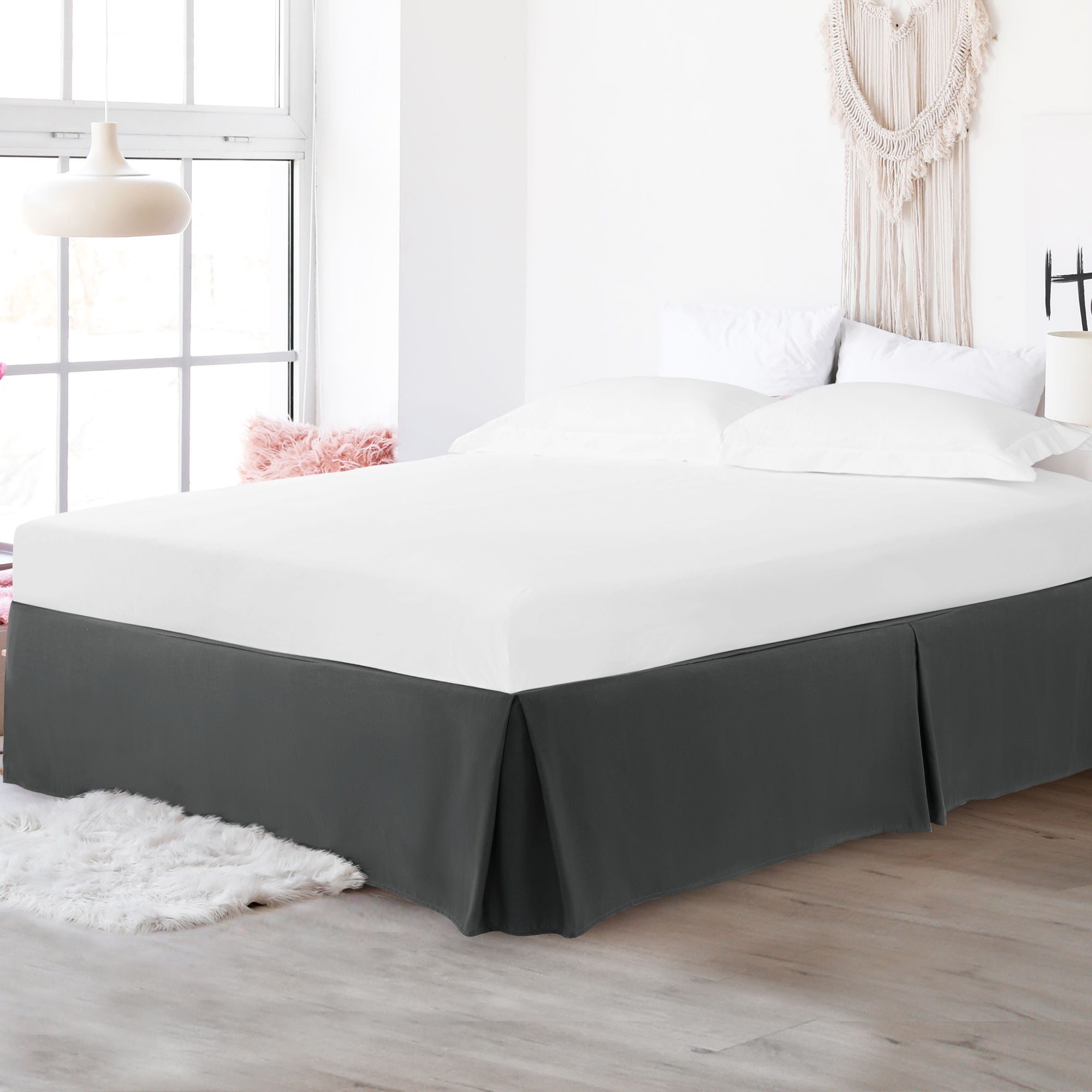 PiccoCasa Microfiber Bed Skirt 16" Drop Pleated Tailored Styling Ruffled, Full Dark Gray