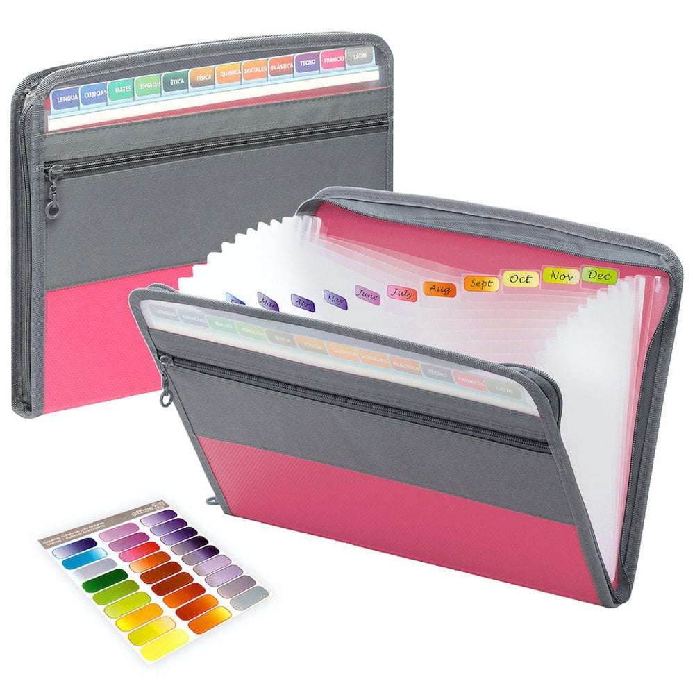 13 Pockets Accordion File Organizer with Hidden Handle, Expanding File Folder with Zipper & Labels, Portable Fabric Document Organizer/File Folders Fits for Letter Size / A4 Paper