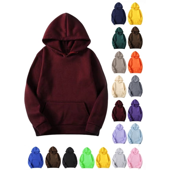 Hzzrkos Men Casual Loose Solid Color Hooded Long Sleeve Pullover Sweatshirt Kangaroo Pocket Hoodie Athletic Streetwear Outdoor Daily Hooded Top Wine XL