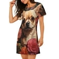 thumbnail image 2 of Fotbe Vintage Red Flower Chihuahua Bata de Dormir para Mujer con Estampado, Camisón de Algodón de Manga Corta, Ropa de Dormir Casual, 2 of 6