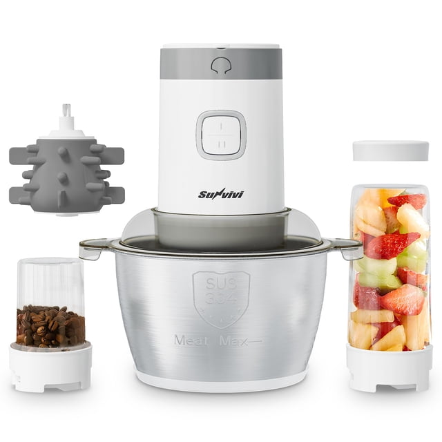 SUNVIVIPRO Electric Blender and Food Processor Combo: 4 in 1 Food Grinder for Grinding Meat Coffee, Peeling Garlic & Juicing, 350W Food Chooper with