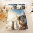 thumbnail image 4 of Manfei Beach Cat Queen Sheets, Seaside Palm Botanical Queen Sheet Sets, Sky Blue, 4-Piece, 1 Flat Sheet, 1 Fitted Sheet and 2 Pillowcases, 4 of 6