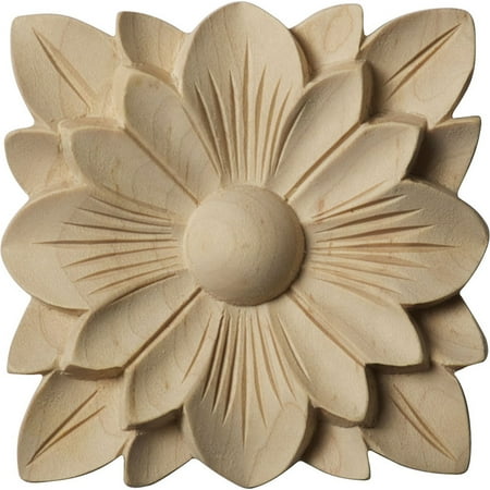 3 1/2"W x 3 1/2"H x 1/2"P Springtime Square Rosette, Rubberwood