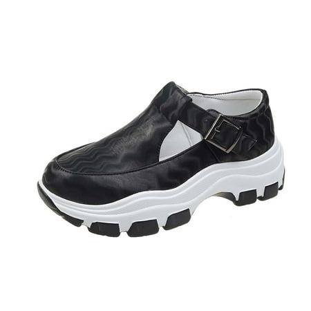 KBKYBUYZ Fashion All-match Women s Shoes Platform Leather Buckle Casual Shoes Height Increasing Shoes