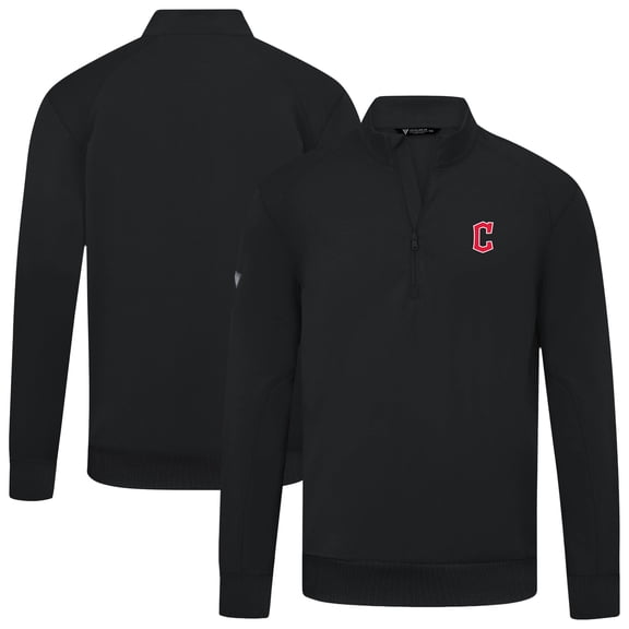 Men's Levelwear Black Cleveland Guardians Upright Insignia Tri-Blend Quarter-Zip Pullover